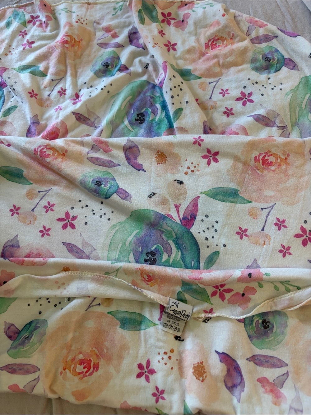 B64 Copper Pearl Floral Watercolor Swaddle Blanket - Pastel Pink, Green & Purple